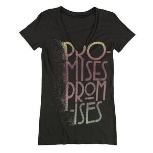 dirty violet Womens Promises Promises Graphic T-Shirt, Black, NWT